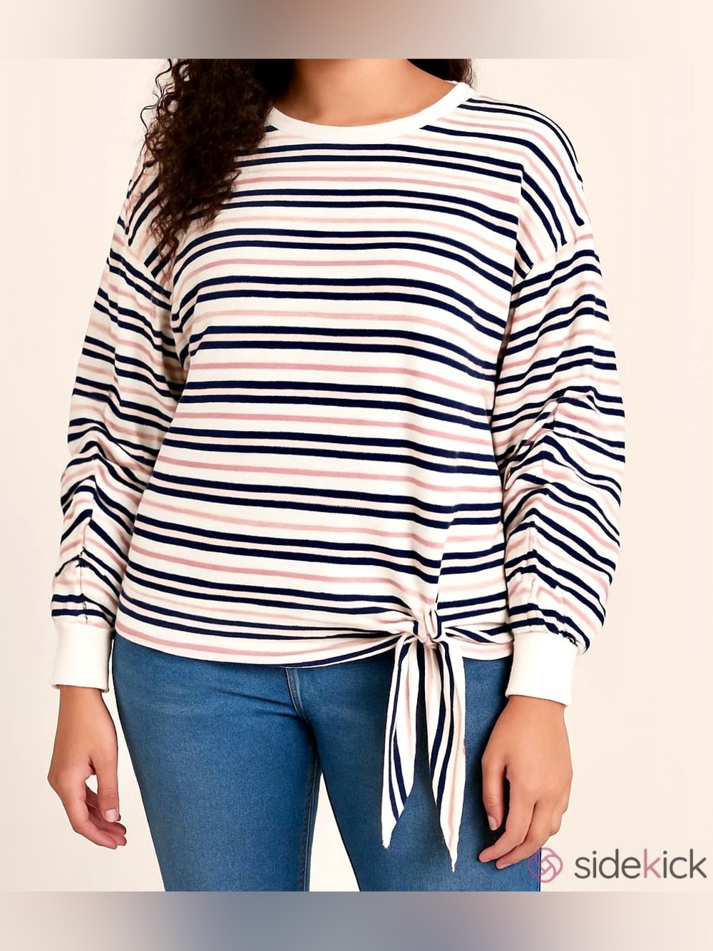 Kensie Jeans Blue White Pink Striped SZ S Soft Girl Boho Y2K Preppy Sweatshirt